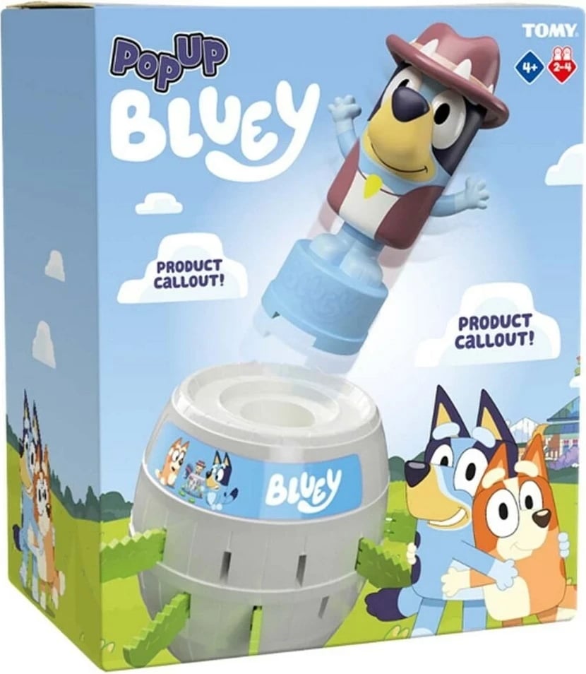 Lojë tavoline TOMY Pop Up Bluey, për fëmijë, 2-4 lojtarë, shumëngjyrëshe