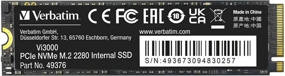 SSD Verbatim Vi3000 512GB M.2 PCIe Gen3 NVME 2280