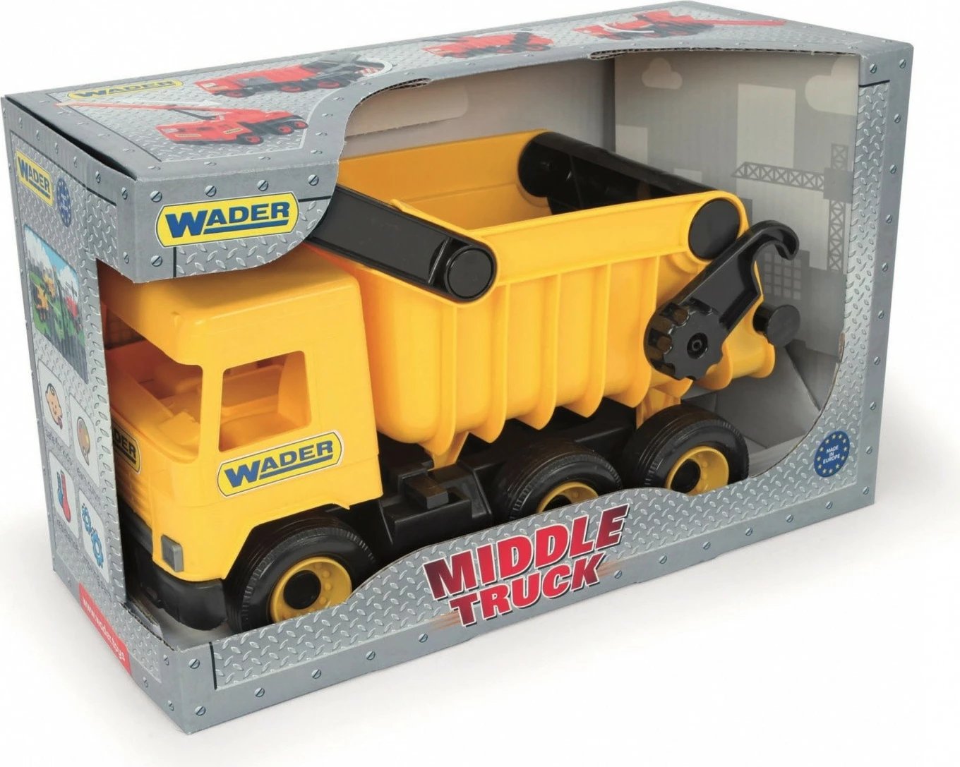 Kamion lodër Wader Middle Truck 38 cm, i verdhë/zi, për djem