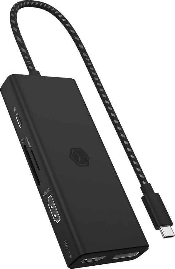 Docking station ICY BOX IB-DK4011-CPD, USB Type-C, HDMI, DisplayPort, MicroSD, e zezë