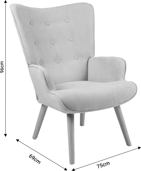 Bergere Fluffy, material stof, ngjyrë gri e çelur, këmbë natyrale, 75x69x96cm