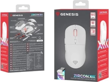 Maus wireless Genesis Zircon XIII Custom RGB, 26000 dpi, 7 butona, e bardhë