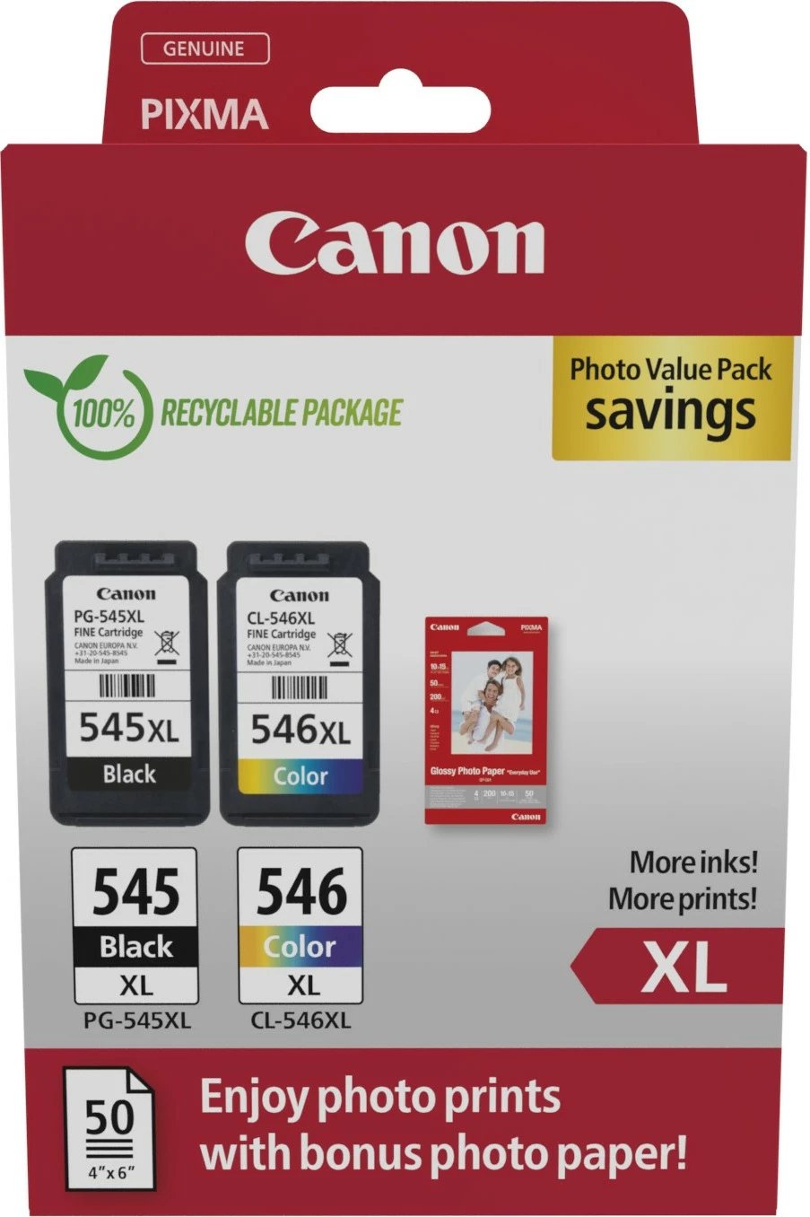 Canon 8286B011, paketë vlerë foto, 2 copë, ngjyra e zezë, cian, magenta, e verdhë