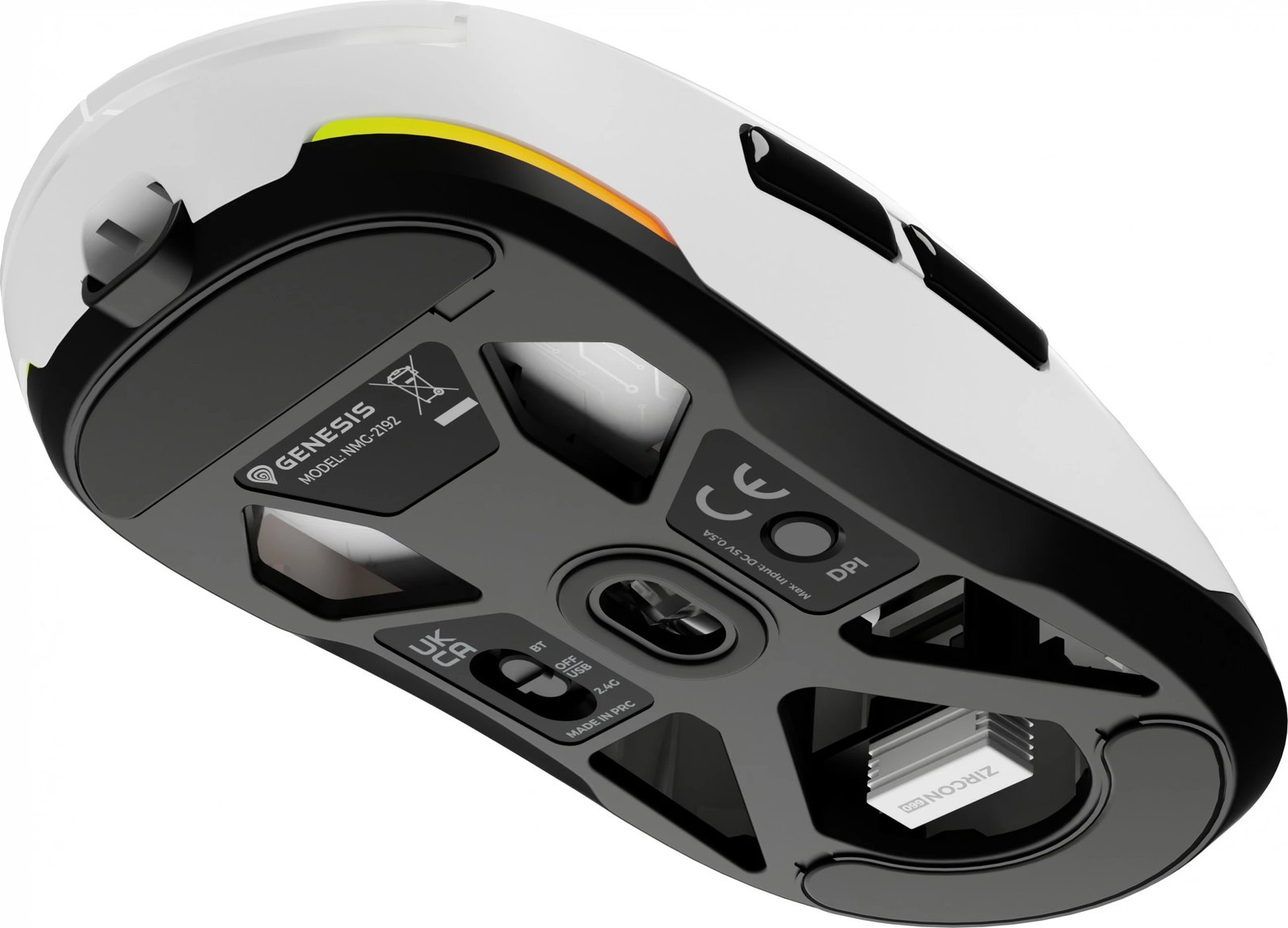 Maus gaming Genesis Zircon 660, wireless + Bluetooth + USB, 12000 DPI, i bardhë