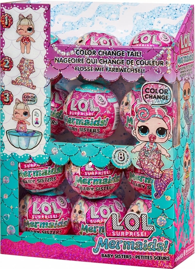 Kukull surprizë L.O.L. Surprise Mermaids, MGA, 510604-EUC, me bisht që ndryshon ngjyrë