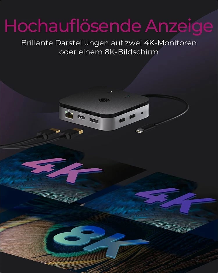 Docking station ICY BOX IB-DK8801-TB, USB4, 7 porte, 60W, anthracite