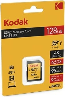 SD kartelë Kodak 128GB SDXC Class 10 UHS-I, 95MB/s, 90MB/s, zi/verdhe