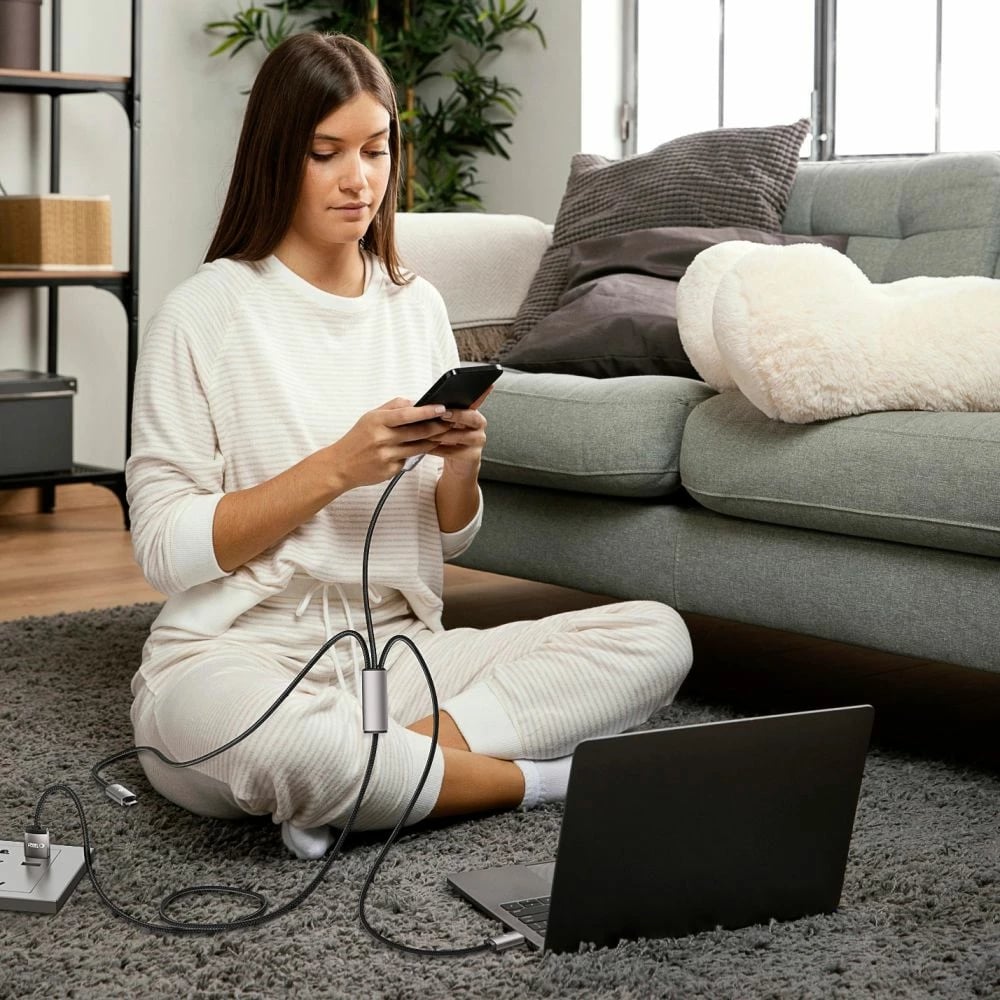 Kabllo 3-në-1 Tech-Protect UltraBoost, 1m, USB-A në Lightning/USB-C/Micro USB, Gri