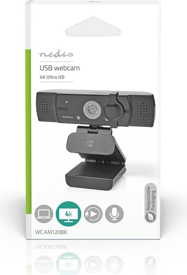 Webcam Nedis WCAM120BK, 8.3 MP, 4K, USB 2.0, E zezë