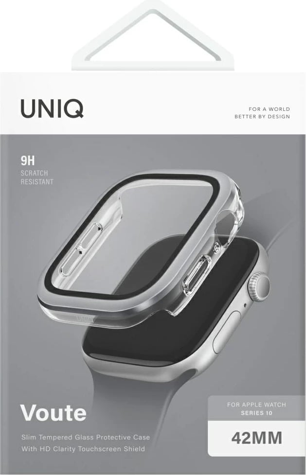 Mbështjellës UNIQ Voute për Apple Watch Series 10, 42mm, xham i temperuar, argjendtë