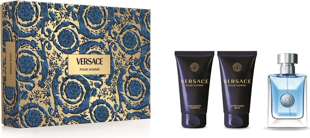 Set Eau de Toilette për meshkuj Versace Pour Homme 50ml + balsam pas rrojes 50ml + xhel dushi 50ml