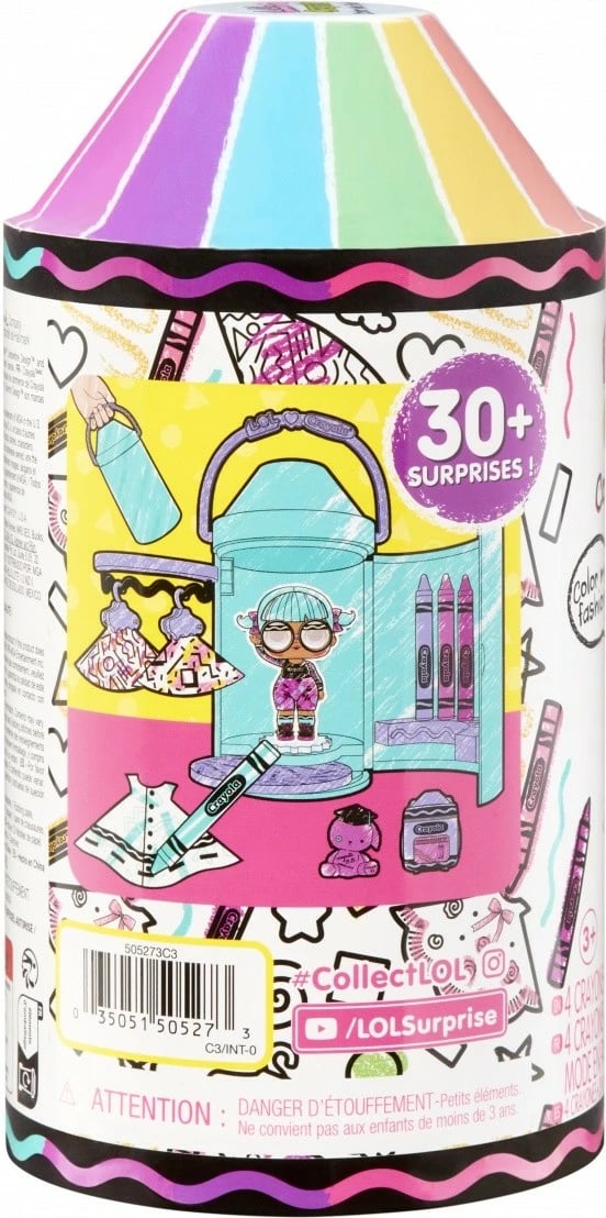 Set lodër L.O.L. Surprise Loves Crayola Color Me Studio, MGA, 505273-EUC, me kukull, 4 kreda, rroba letre, shumëngjyrëshe