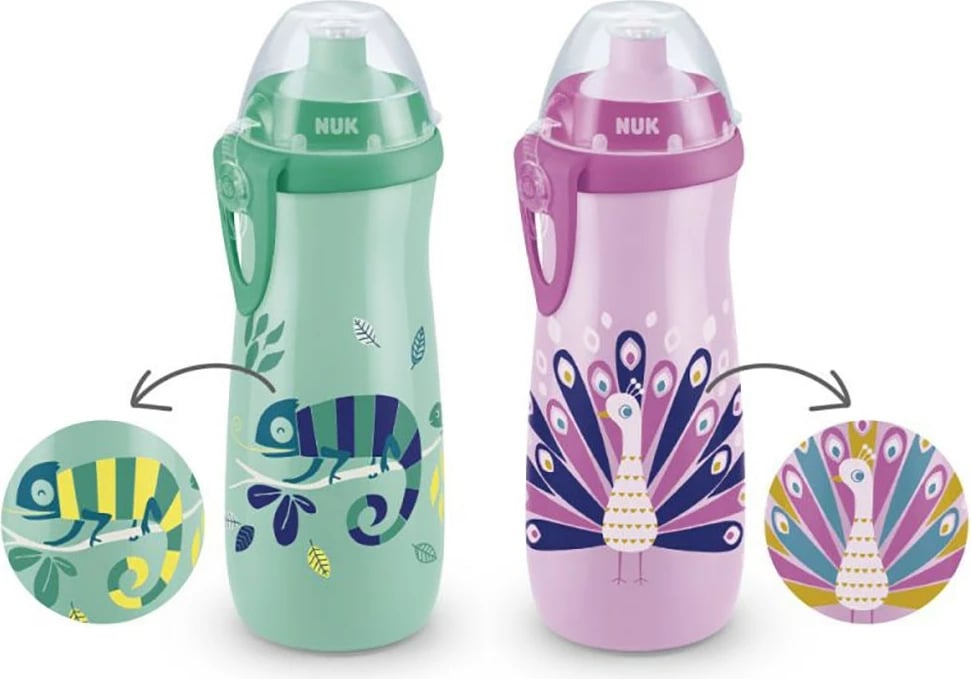 Kupë sportive për fëmijë, NUK, Chameleon, 450 ml, grykë push-pull silikon, BPA-free, jeshile