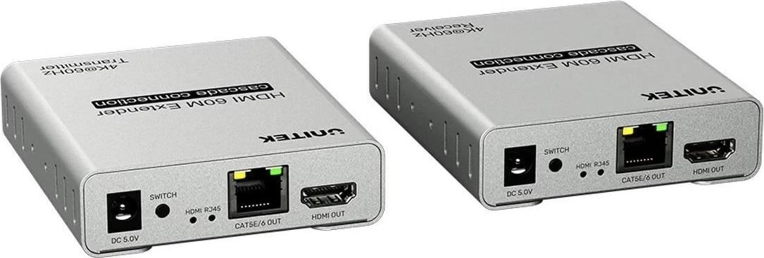 Zgjatues HDMI UNITEK V1164A, 4K, mbi Ethernet deri 60m, Argjend