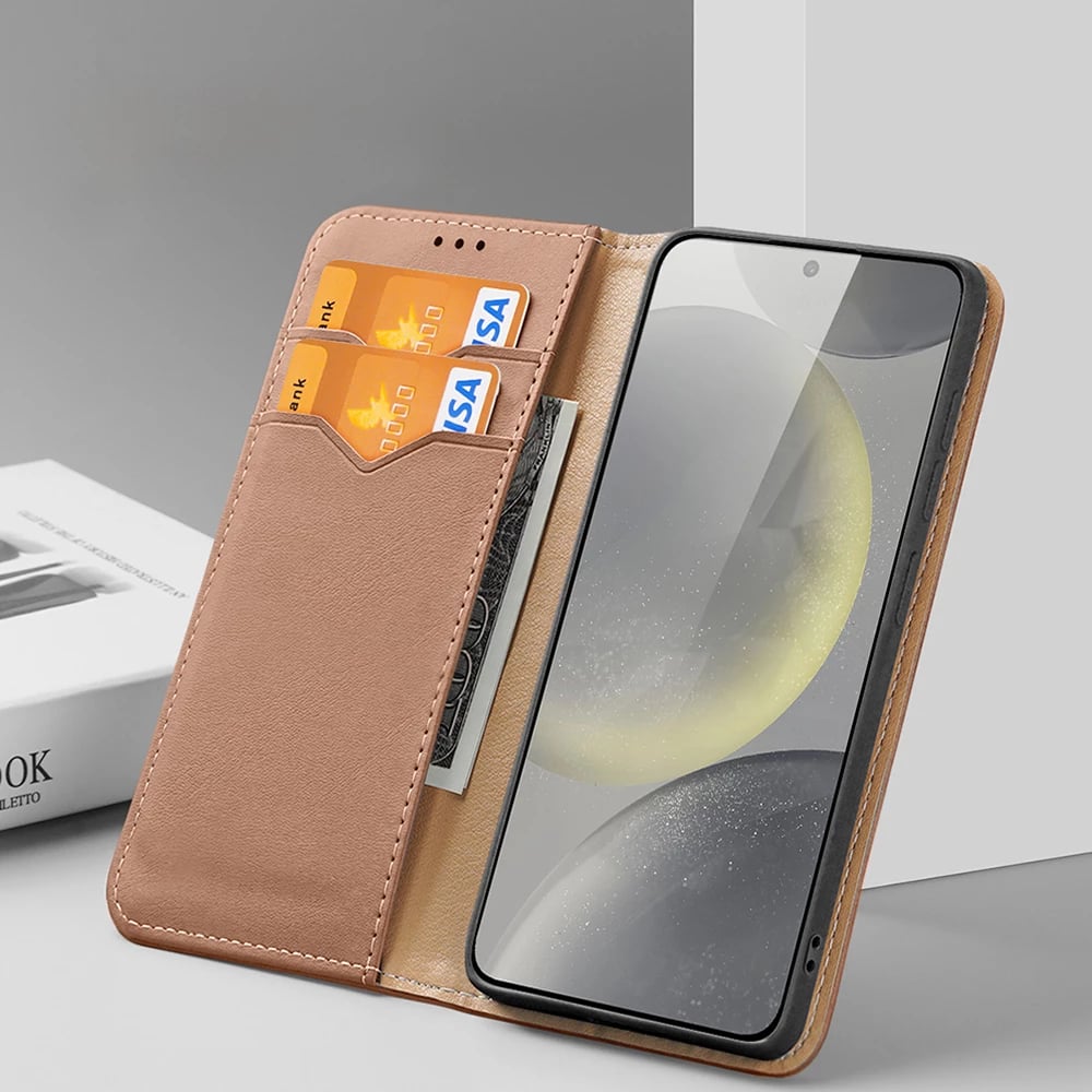 Mbështjellës Dux Ducis Hivo për Samsung Galaxy S24 Plus, me kapak, portofol, RFID blocker, Kafe