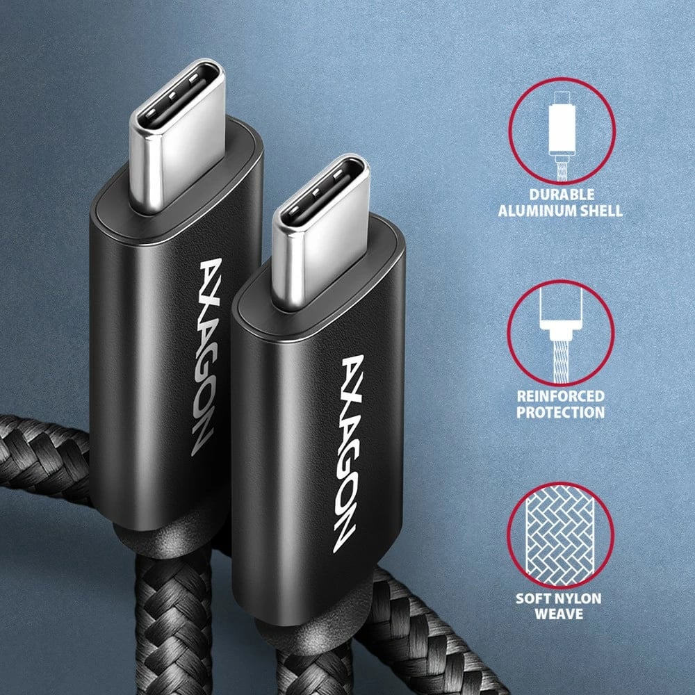 Kabllo USB-C në USB-C AXAGON BUCM2-CM20AB, 2m, 240W PD 3.1, e zezë