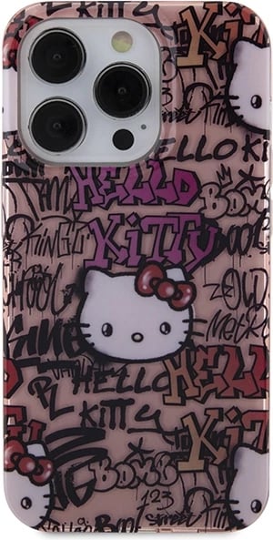Mbështjellës Hello Kitty IML Tags Graffiti për iPhone 14 Pro Max, rozë