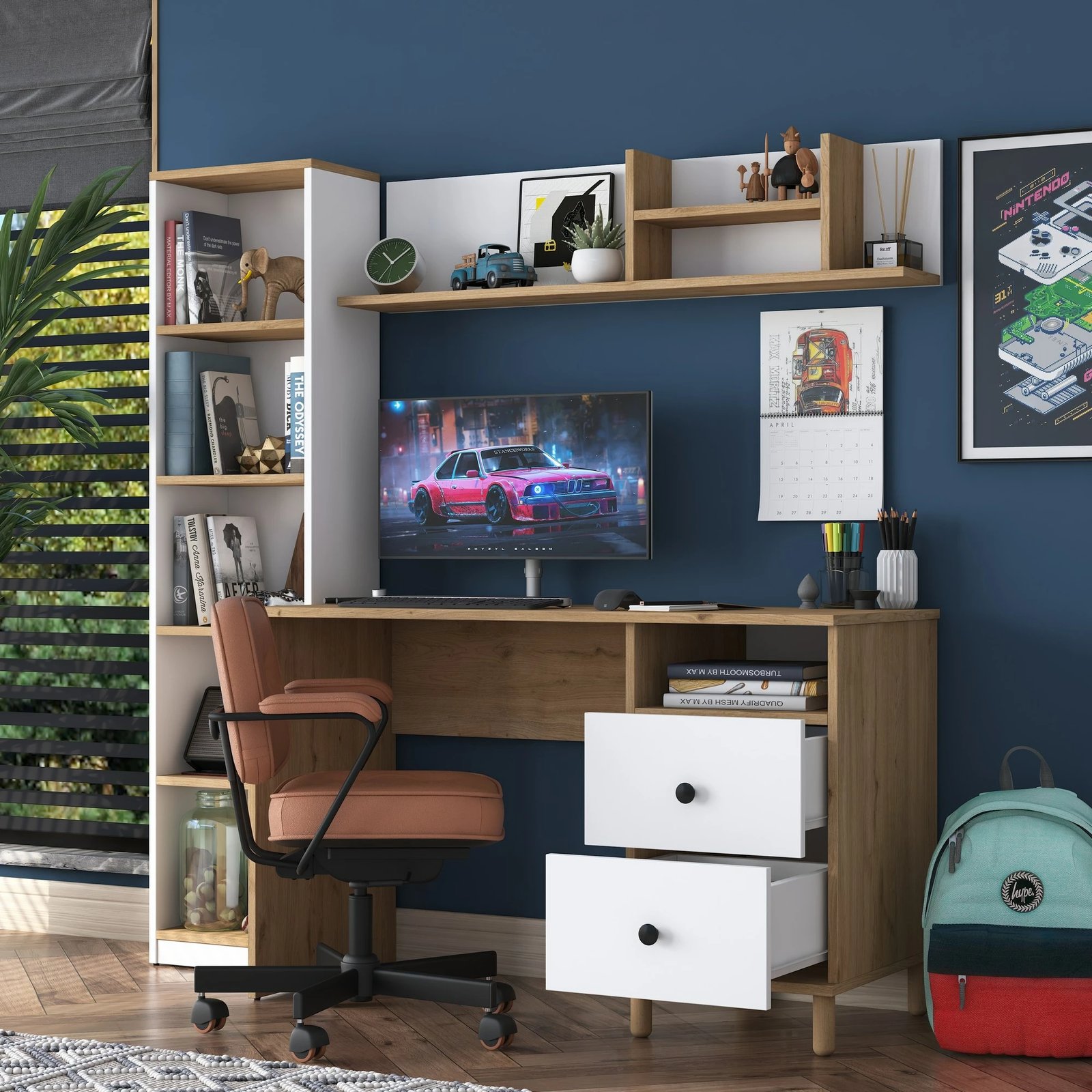 Tavolinë pune Hanah Home, HA115 - 2642, ngjyrë arr dhe e bardhë