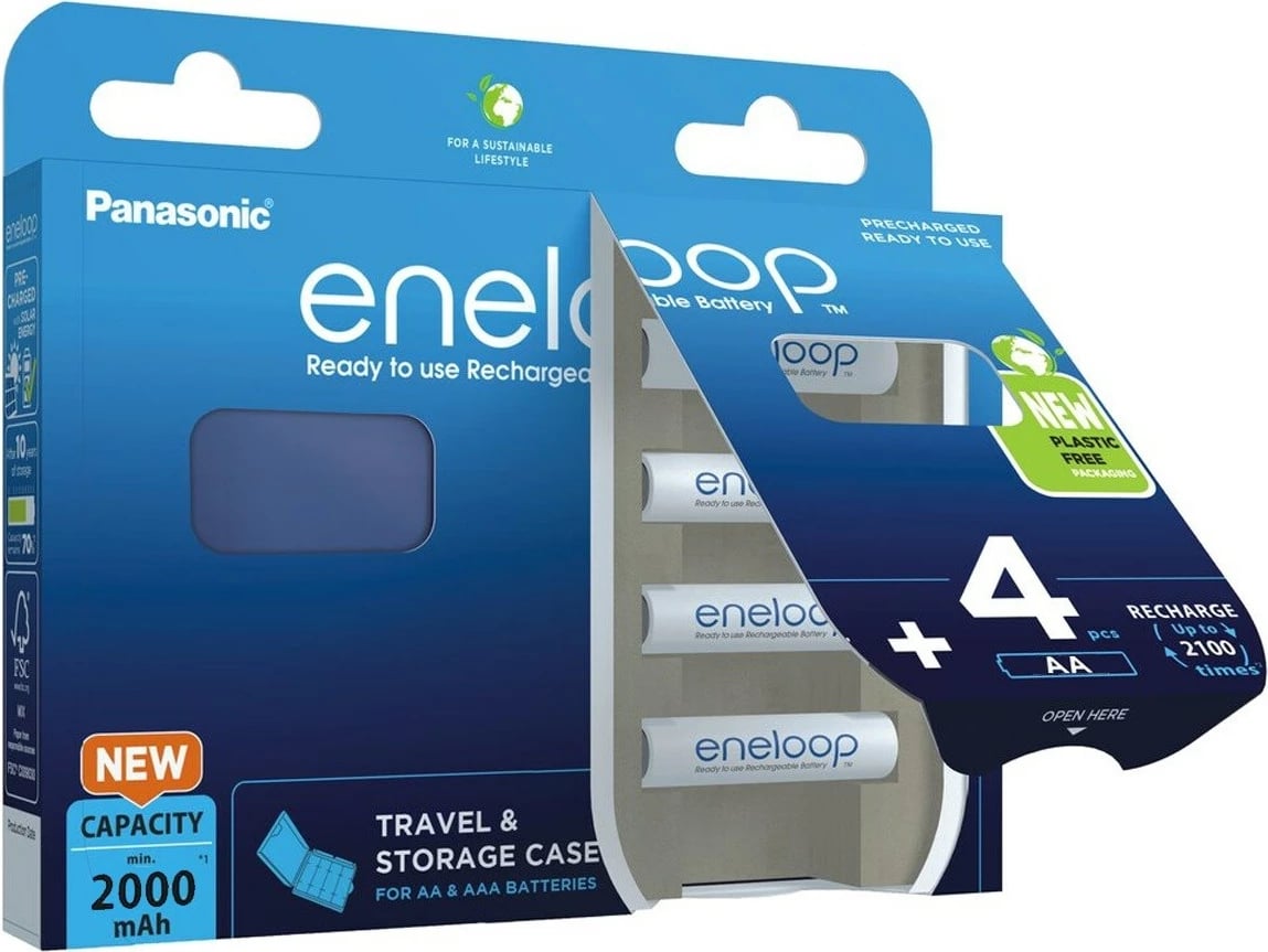 Bateri të rikarikueshme Panasonic Eneloop AA 2000 mAh, 4 copë me kuti, Bardhë