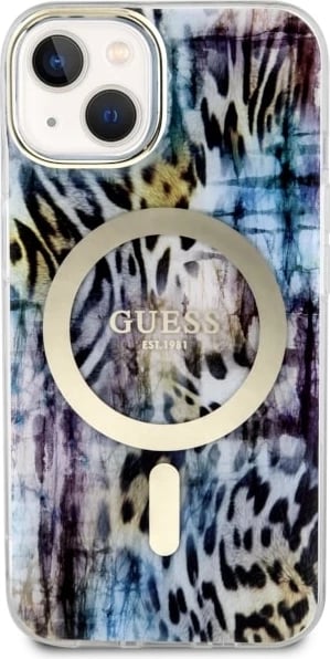 Mbështjellës Guess Leopard MagSafe për iPhone 14, Blu