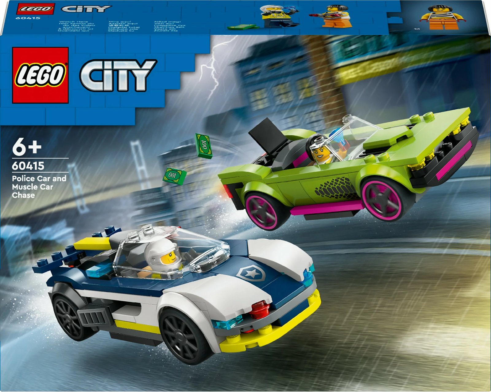 Set ndërtimi LEGO City 60415, veturë policie dhe muscle car, shumëngjyrëshe