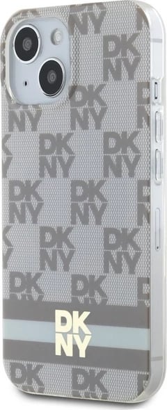 Mbështjellës DKNY IML Checkered Mono Pattern & Printed Stripes MagSafe për iPhone 15/14/13, bezhë