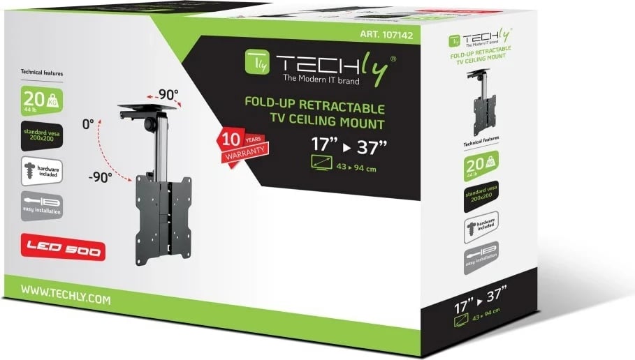Mbajtës TV Techly ICA-CPLB-222, 37", Tavan, i Zi