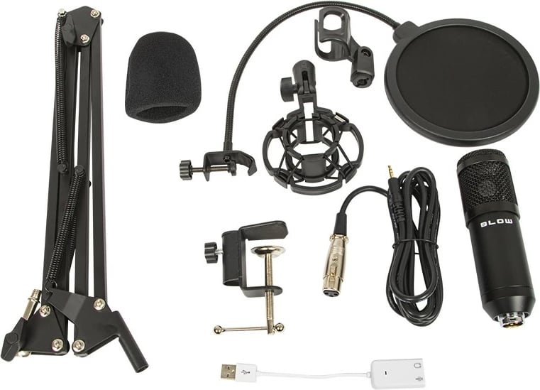 Mikrofon studioje BLOW 33-052#, me mbajtëse, i zi