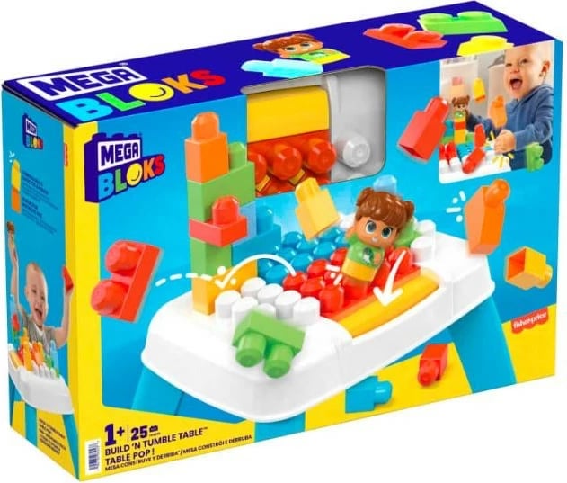 Set lodrash ndërtimi Mega Bloks Build and Drop Block Table, 25 pjesë, shumëngjyrëshe