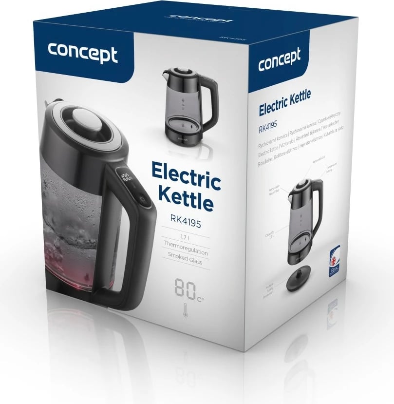 Ibrik elektrik Concept RK4195, xham, 1.7L, kontroll temperature, zi