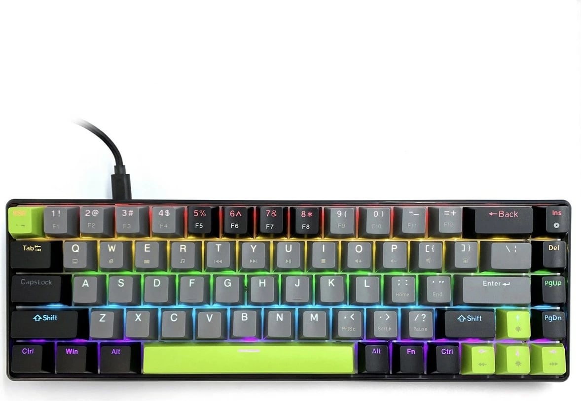 Tastierë mekanike gaming Media-Tech Red Core MX60 MT1260 60% USB-C me RGB, e zezë/gri/e gjelbër