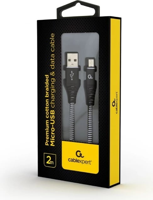 Kabllo USB Cablexpert CC-USB2B-AMMBM-2M-BW, USB 2.0, USB A në Micro-USB B, E Zezë
