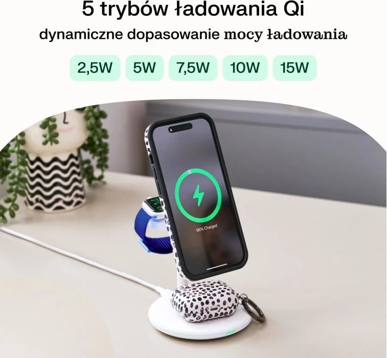 Karikues wireless Green Cell MSST-GC-3IN1-B për celular, kufje, smartwatch, i zi Karikues wireless Green Cell MSST-GC-3IN1-B për celular, kufje, smartwatch, i zi