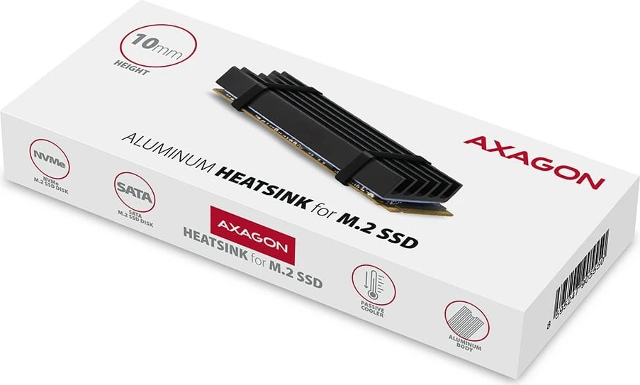 Ftohës pasiv AXAGON CLR-M2L10 për SSD M.2, alumini, 10mm, i zi