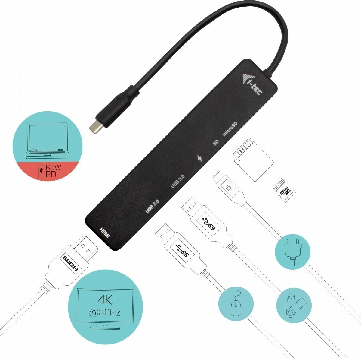 Kasë i-tec C31TRAVELEASYDOCKPD, USB-C, HDMI 4K, Power Delivery 60W, e zezë