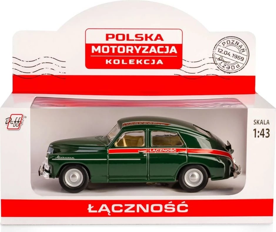 Makine lodër Daffi Warsaw M-20, model K-598, metal/plastik, 1:43, e gjelbër/e kuqe