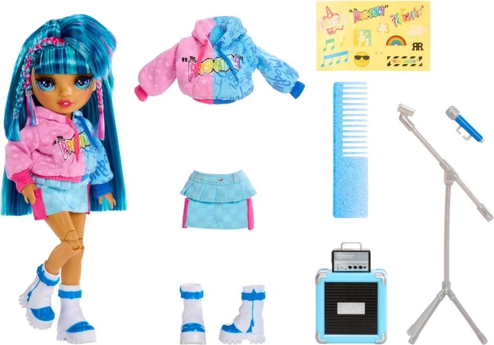 Kukull Rainbow High Jr High Skyler, 23 cm, me aksesorë muzikorë, Blu/Rozë