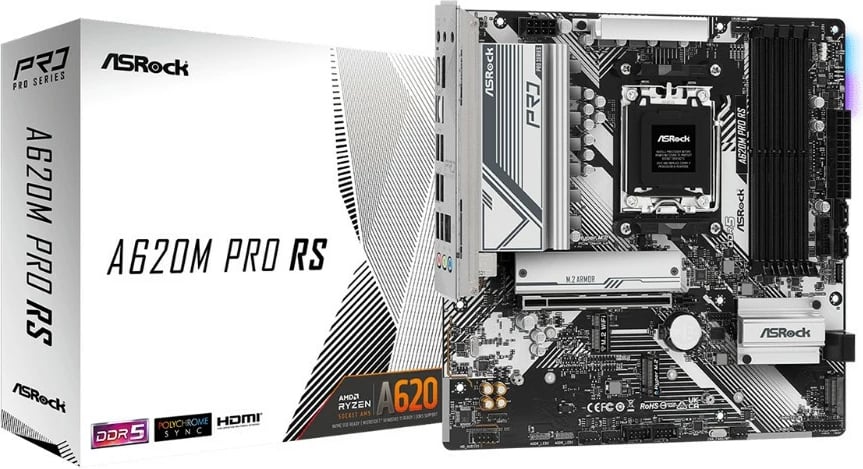 Pllakë amë ASRock A620M Pro RS, AMD, Socket AM5, DDR5-SDRAM, 192 GB, e zezë