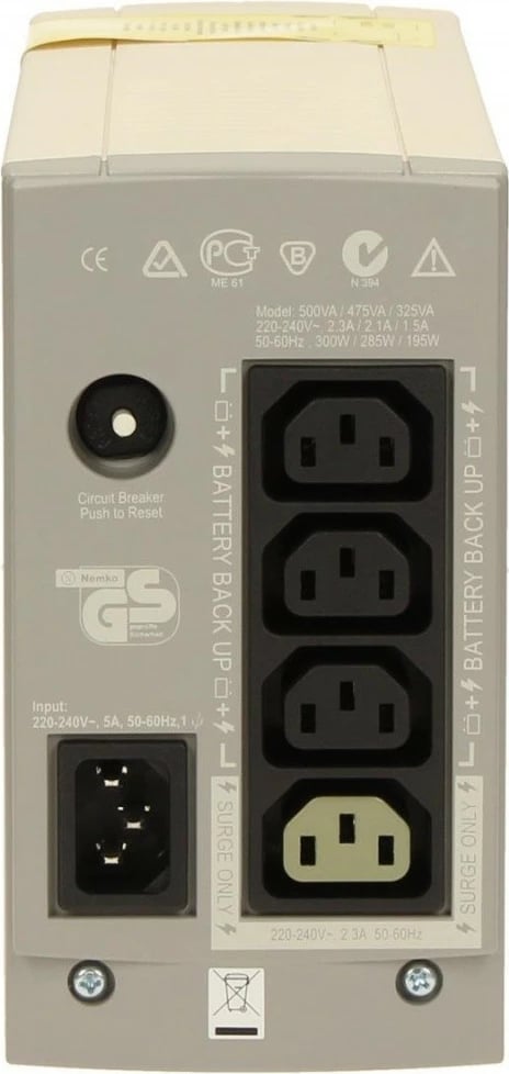 UPS APC Back-UPS 325VA BK325I, Tower, Bardhë