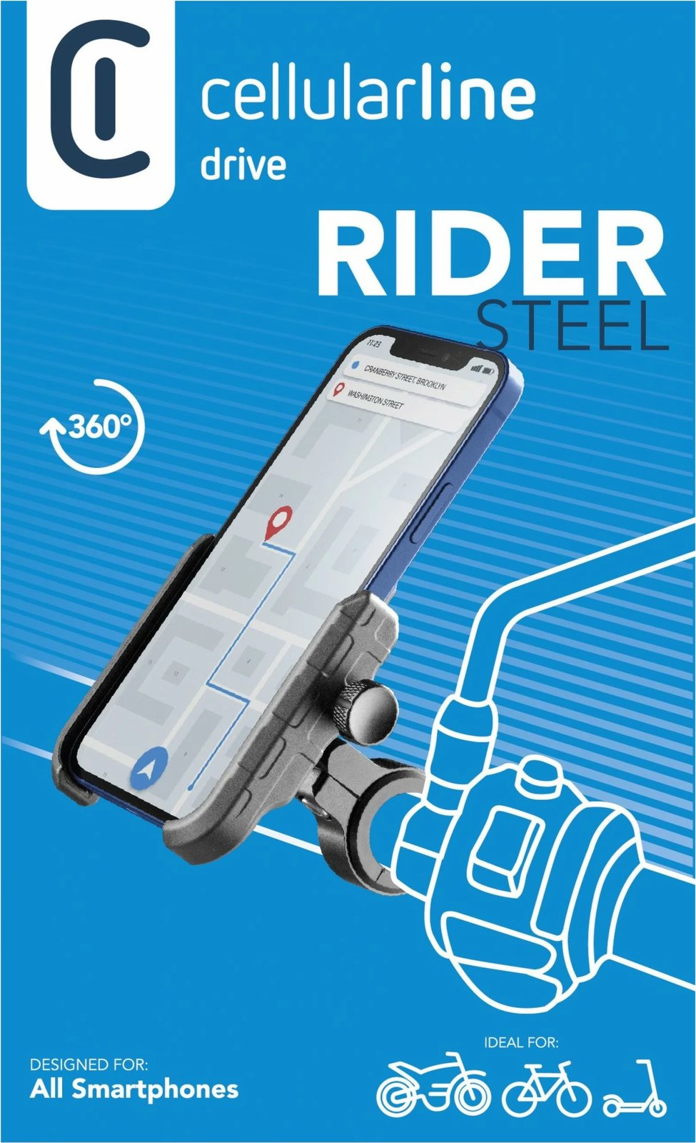 Mbajtës celulari Cellular Line Handy Halter, rrotullim 360°, alumini, i zi