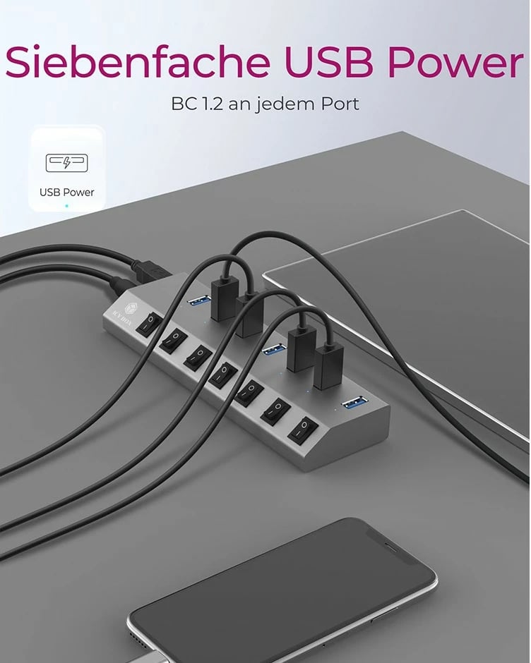 USB hub ICY BOX IB-HUB1701-C3, 7 porta, USB 3.2, alumini, anthracite