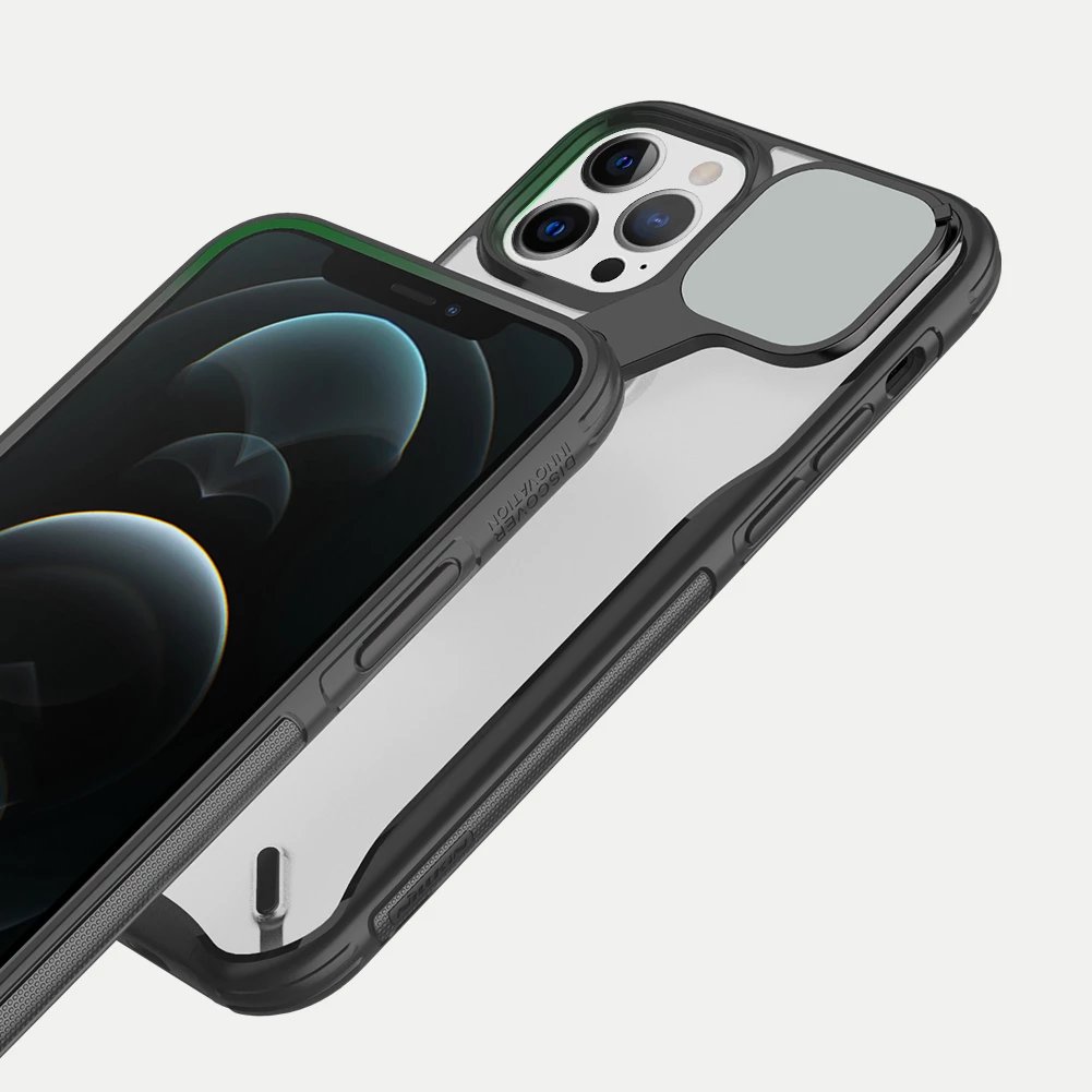 Mbështjellës Nillkin Cyclops Case për iPhone 13 Pro, me kapak kamere dhe qëndrim, i zi