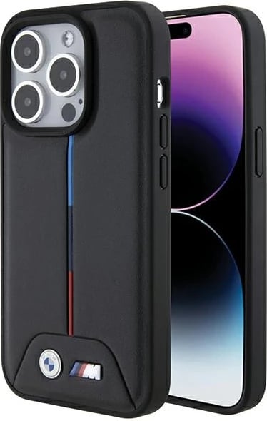 Mbështjellës BMW Quilted Tricolor për iPhone 15 Pro, i zi