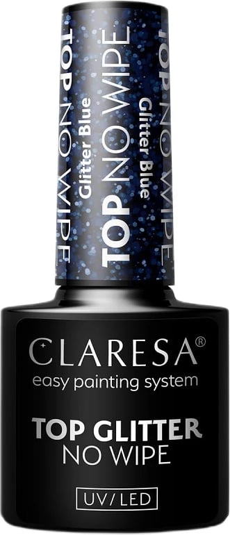 Top coat për thonj Claresa Top Glitter No Wipe Hybrid Top Glitter Dust kaltër për femra 5g