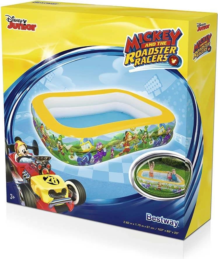 Pishinë e fryrë fëmijësh, Bestway, Mickey Mouse Roadster Family, 262x175x51 cm 778 L, shumëngjyrëshe