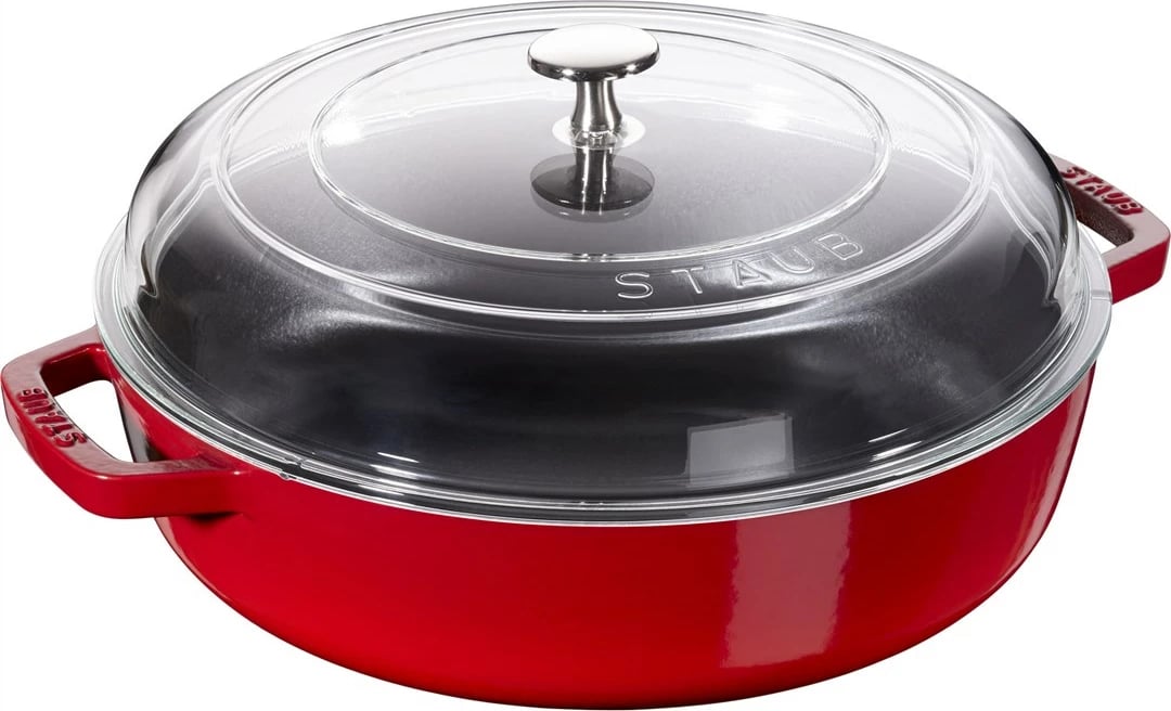 Tigan prej gize STAUB me dy doreza dhe kapak, 24 cm, Kuqe