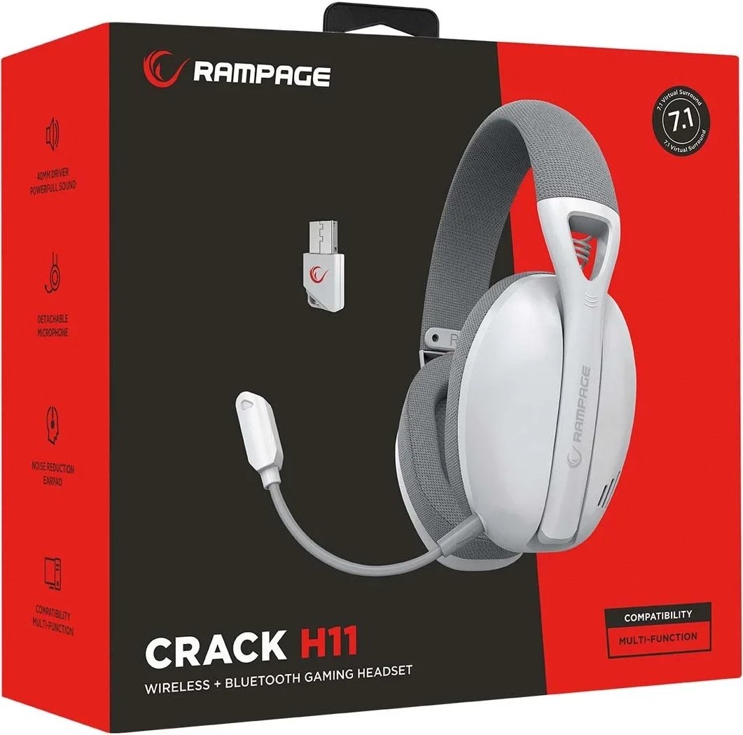 Kufje gaming Rampage CRACKH11, 7.1, wireless, të bardha