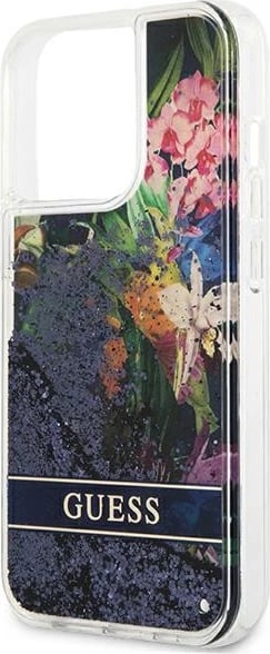 Mbështjellës Guess GUHCP13LLFLSB për iPhone 13/13 Pro 6.1", Flower Liquid Glitter, Blu
