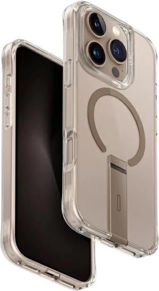 Mbështjellës UNIQ Eleva me stand Vertica për iPhone 16 Pro 6.3", gold/taupe gold