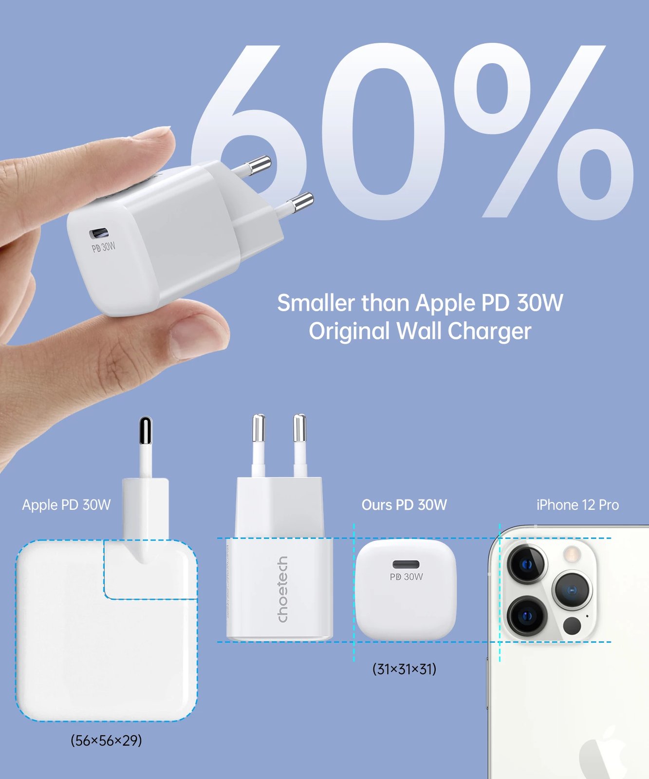 Karikues muri Choetech PD5007, USB-C PD 30W, i bardhë